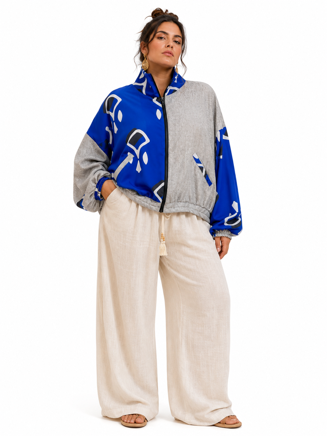 Chaqueta Unisex Oversize Black Ivory Patchwork